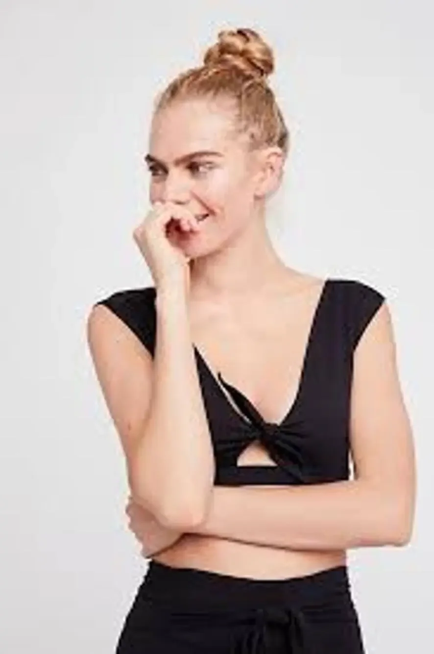 Free People FP Movement Womens Sports Bra Crop Top XS Black Ribbed Yoga
